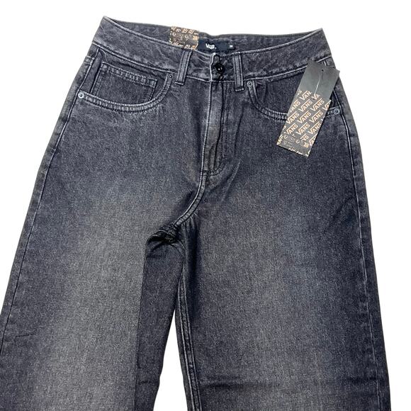 Vans Off the Wall Denim Jeans Women 26x30 Black Washed Wide Leg Baggy Loose Fit - Picture 3 of 11